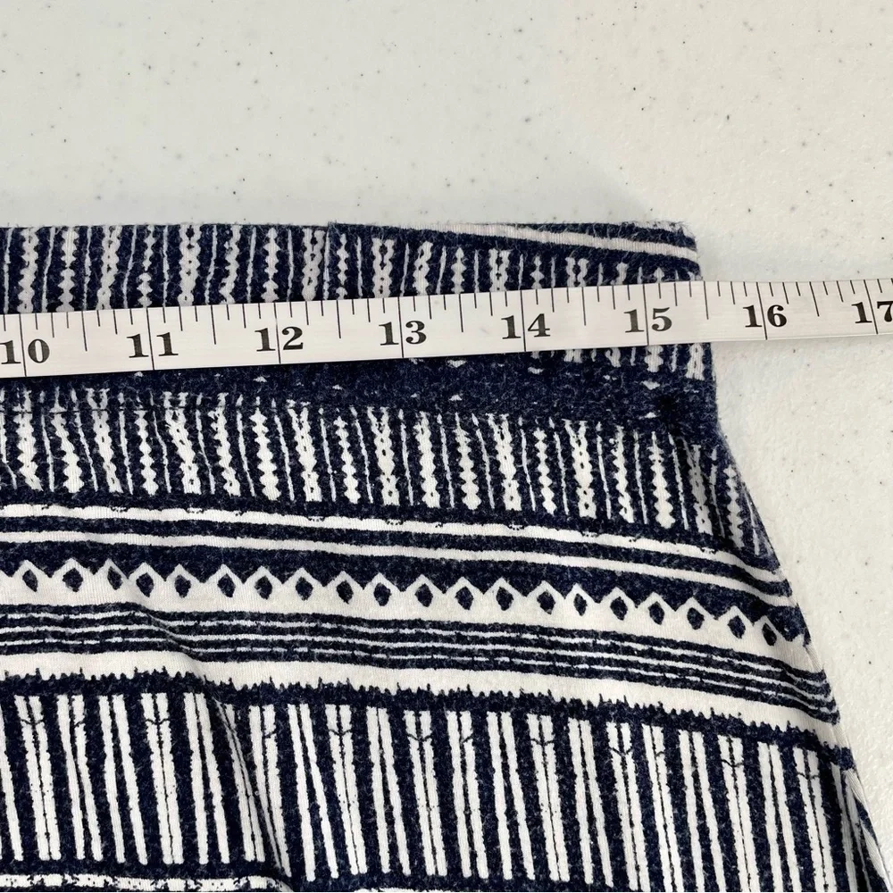 Loft Navy and White Pull On Wide Elastic Waist Tribal Print Side Slit Maxi Skirt